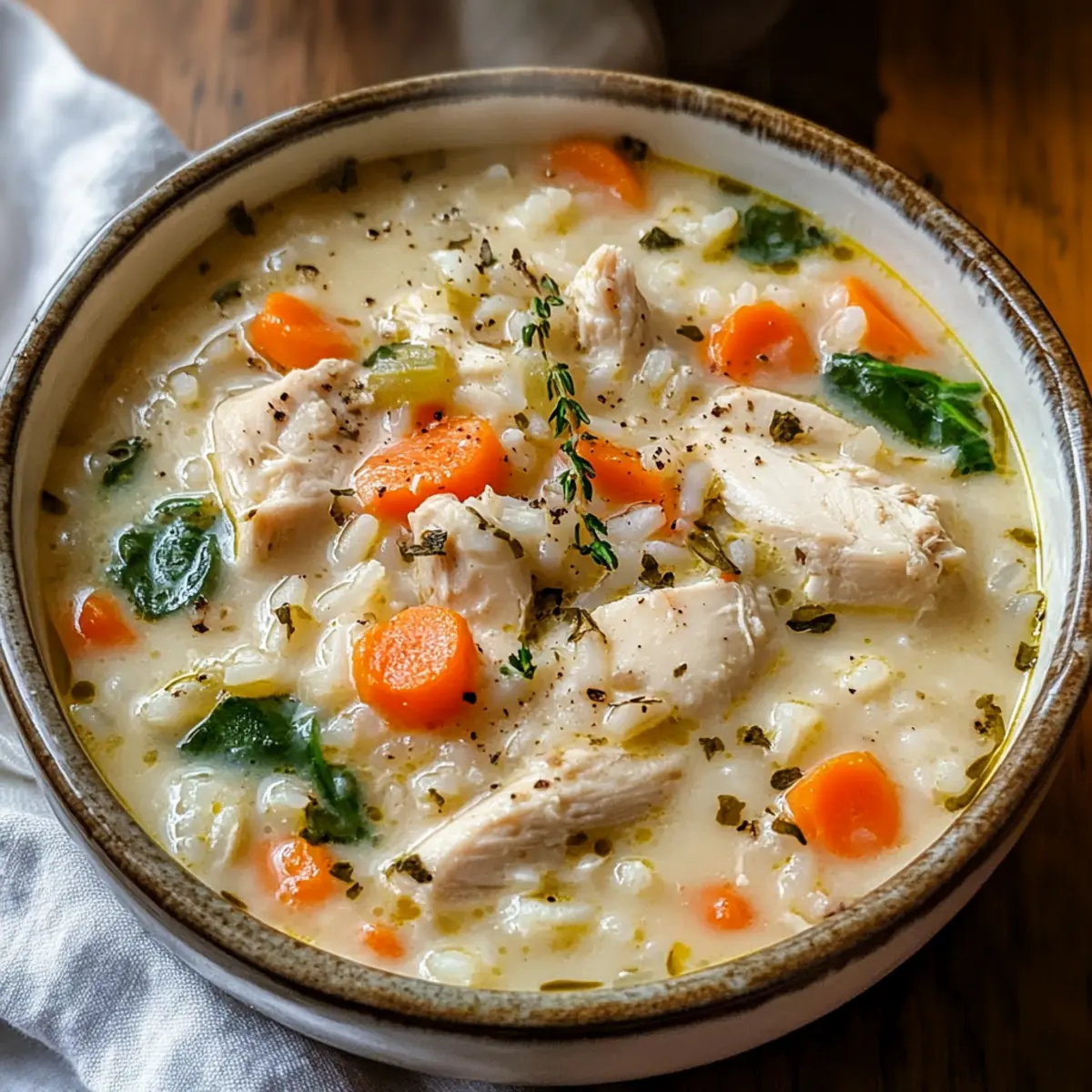 Cremige Hühner-Reis-Suppe