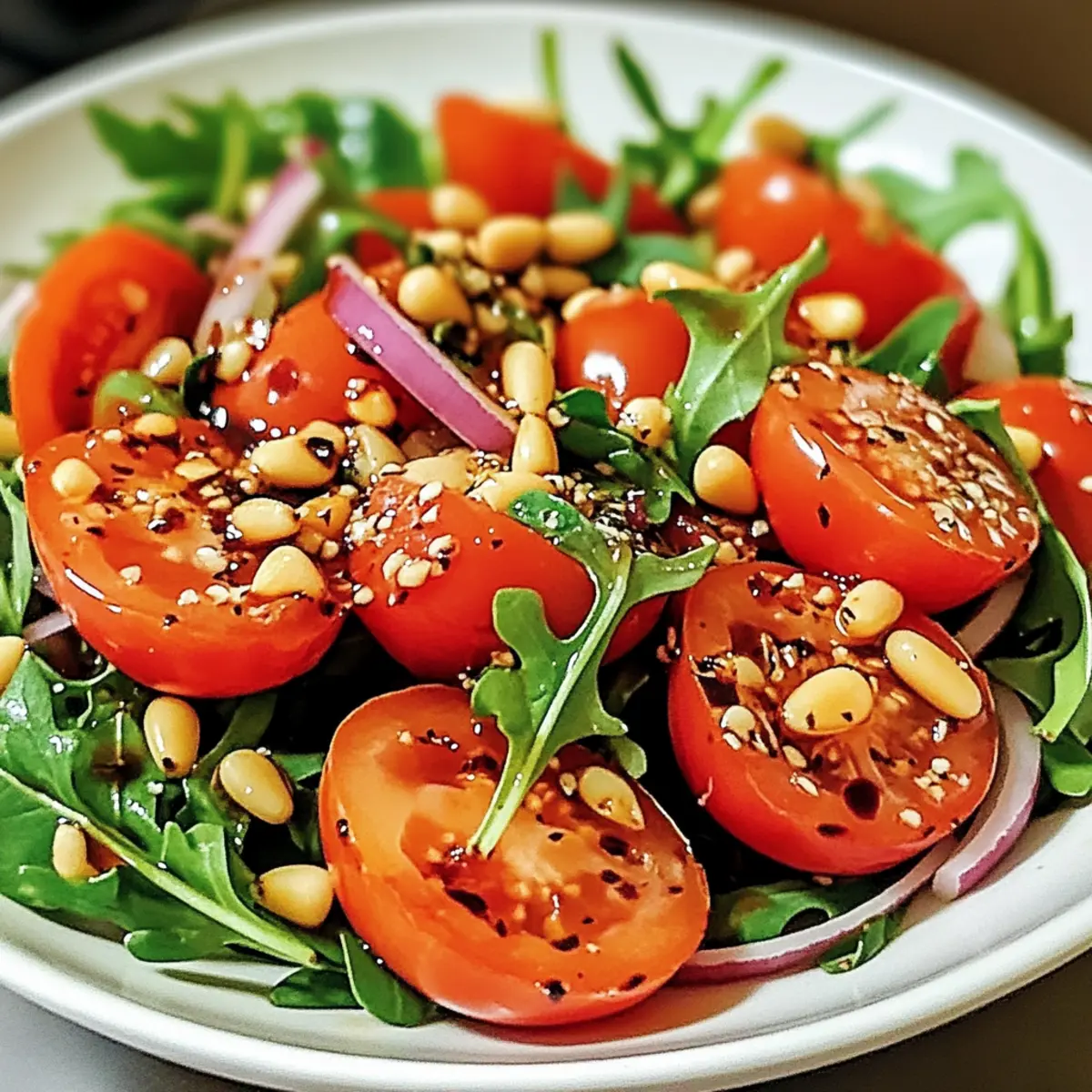 Frischer Tomaten Rucola Salat mit Pinienkernen s7nm7a
