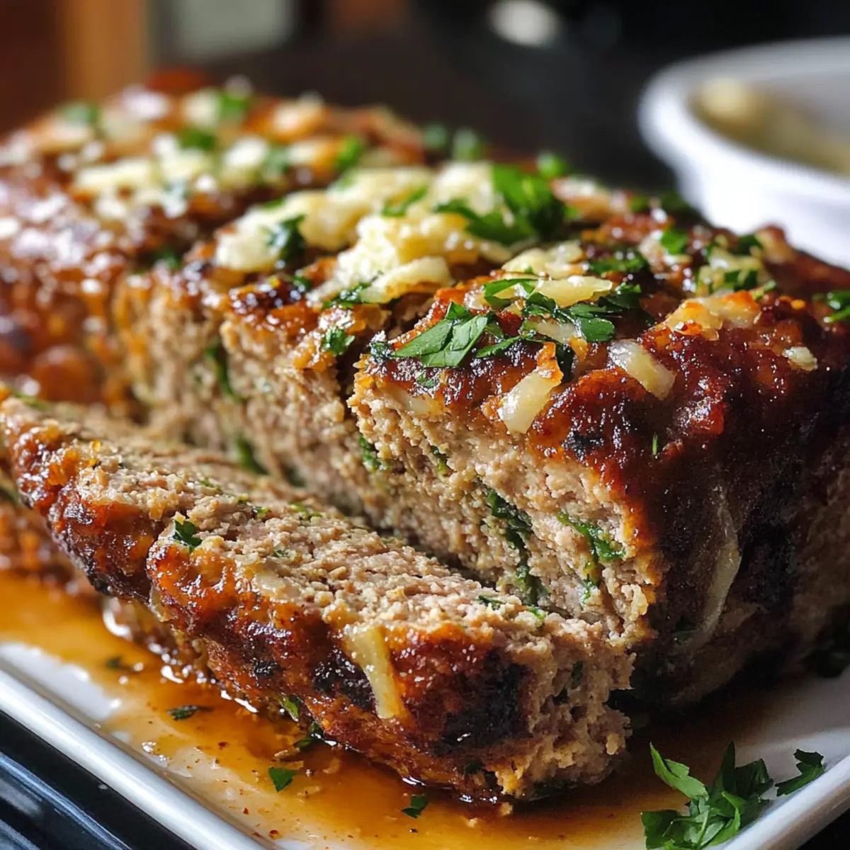 Knoblauch Parmesan Hackbraten Rezept Zutaten: - 500 g Rinderhackfleisch - 2 Tassen Paniermehl - 1 Tasse geriebener Parmesan - 2 Eier - 4 Knoblauchzehen, gehackt - 1 Zwiebel, gehackt - 1 TL getrockneter Oregano - 1 TL Salz - 1/2 TL Pfeffer - 1/2 Tasse Milch - 1/2 Tasse Ketchup Anleitung: 1. Heize den Ofen auf 180 Grad vor. 2. Mische in einer großen Schüssel Rinderhackfleisch, Paniermehl, Parmesan, Eier, Knoblauch, Zwiebel, Oregano, Salz, Pfeffer und Milch. 3. Knete die Mischung gut durch, bis alles gut vermischt ist. 4. Forme die Mischung zu einem Laib und lege ihn in eine Backform. 5. Bestreiche den Hackbraten mit Ketchup. 6. Backe den Hackbraten 1 Stunde lang oder bis die Innentemperatur 75 Grad erreicht. 7. Lass den Hackbraten vor dem Servieren 10 Minuten ruhen.