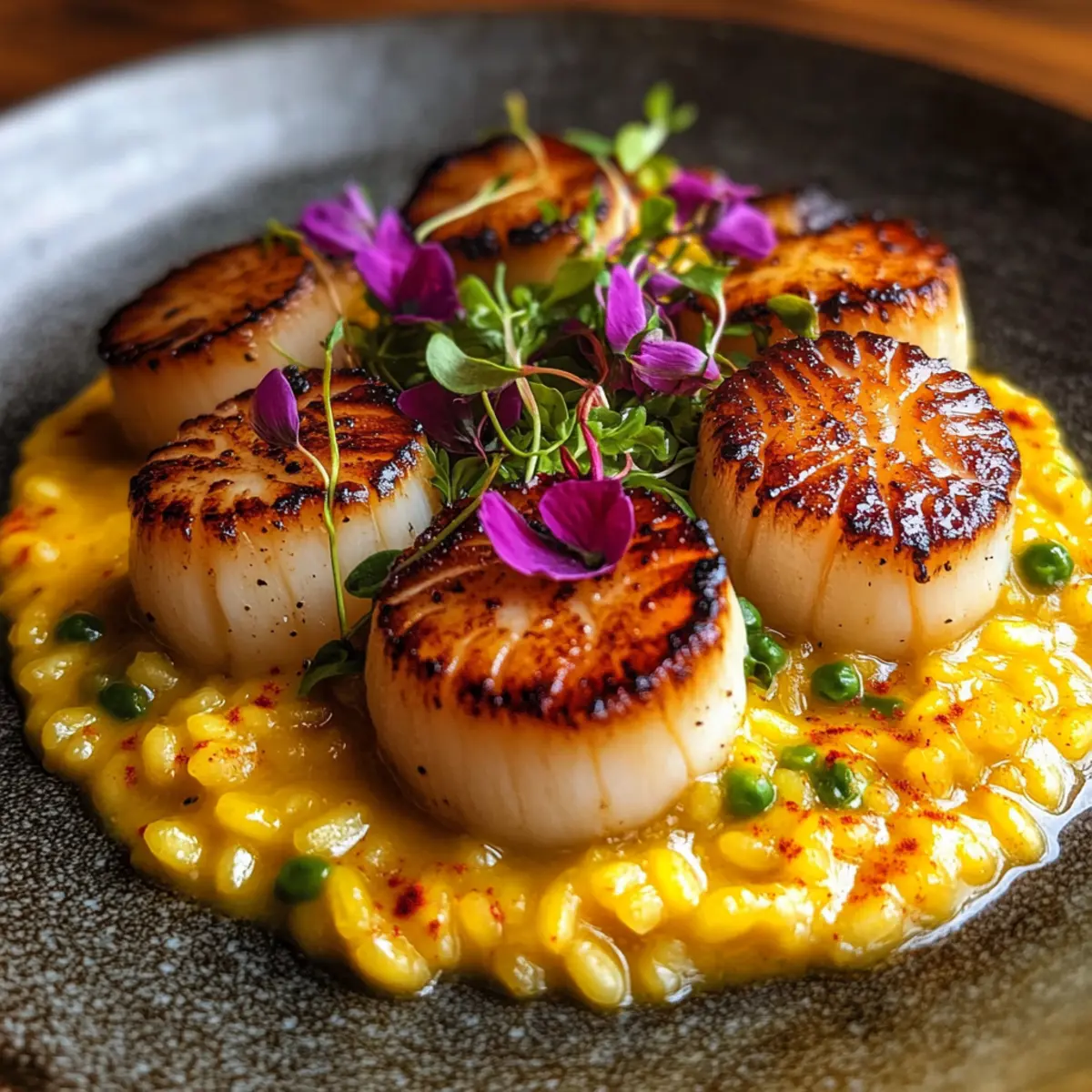 Seared Scallops on Saffron Risotto iuduzw
