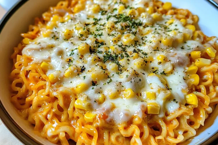 Scharfe Nudeln mit koreanischem Maiskäse