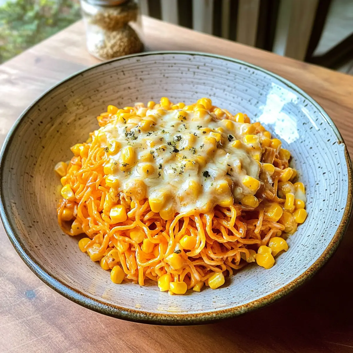 Würzige Nudeln mit koreanischem Maiskäse