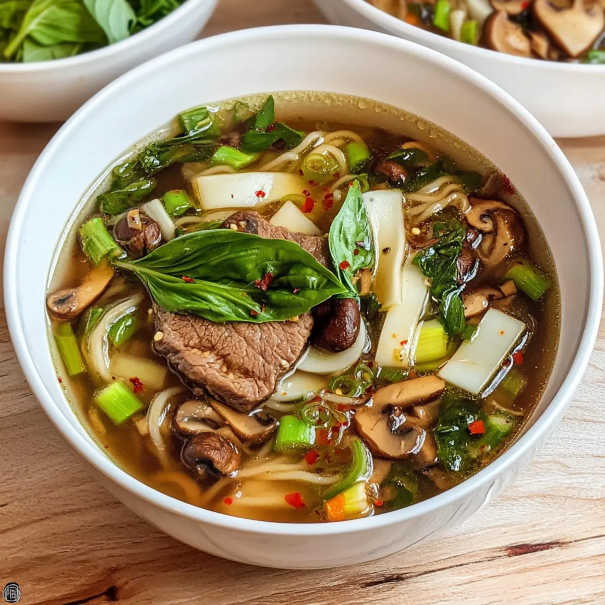 Asian Noodle Soup with Beef Mushrooms Thai Basil bzjv9y