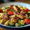 Hähnchenwürstchen mit Zucchini, Tomaten und Pasta Rezept