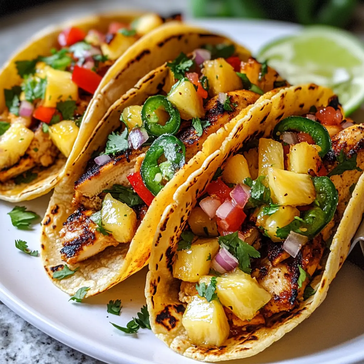 Chili-Limetten-Hühnchen-Tacos mit gegrillter Ananas-Salsa