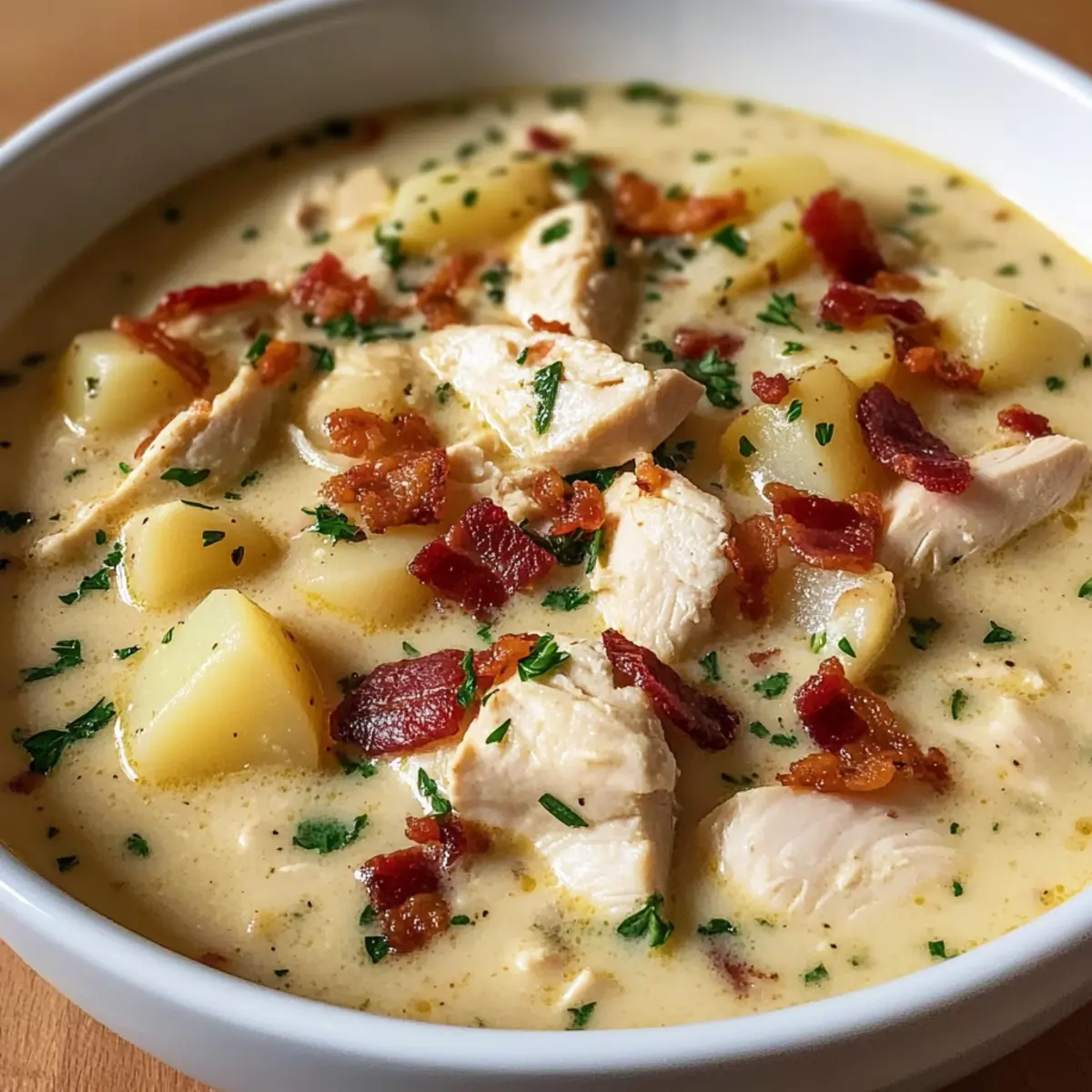 Cremige Hühner-Kartoffelsuppe (Mit Speck)