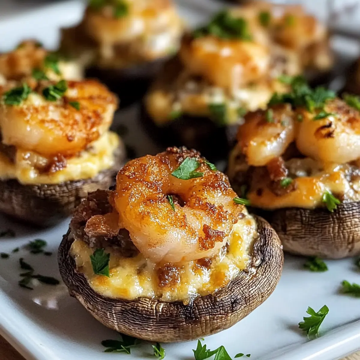 Cremig gefüllte Champignons mit Garnelen