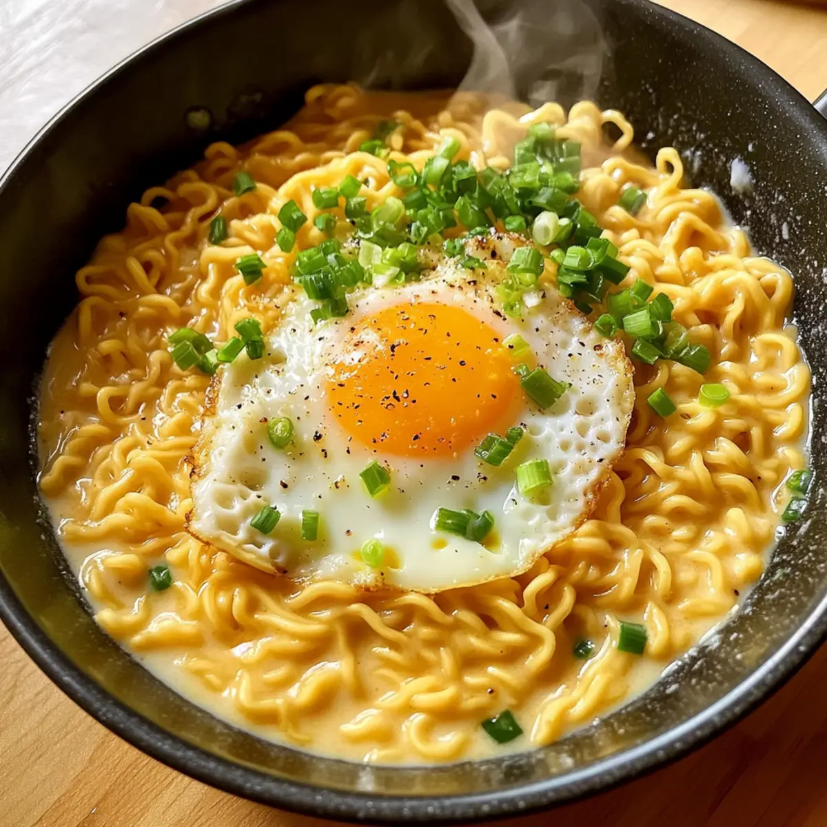 Delicious Ramen Noodles with Egg and Cheese hjguoi