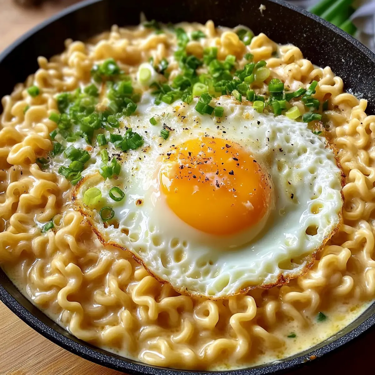 Leckere Ramen-Nudeln mit Ei und Käse