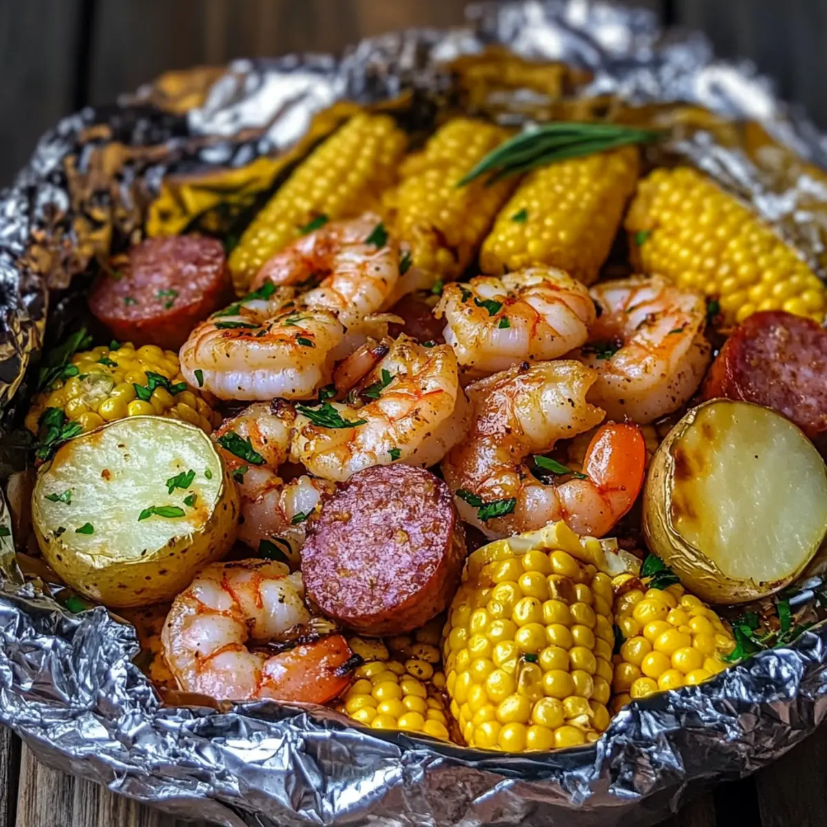 Garnelen-Boil in Folienpäckchen