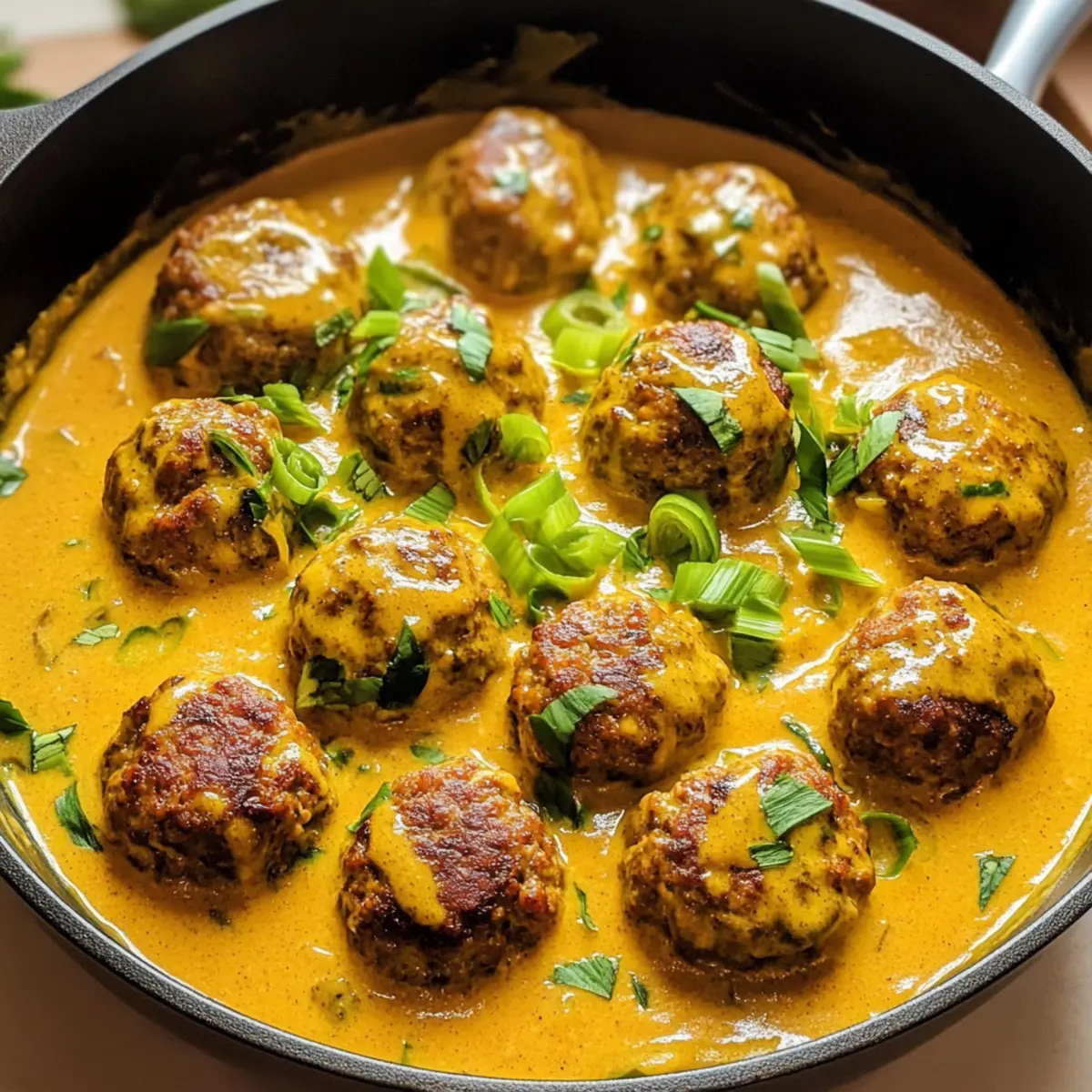 Jerk-Fleischbällchen in Kokosnuss-Curry-Sauce