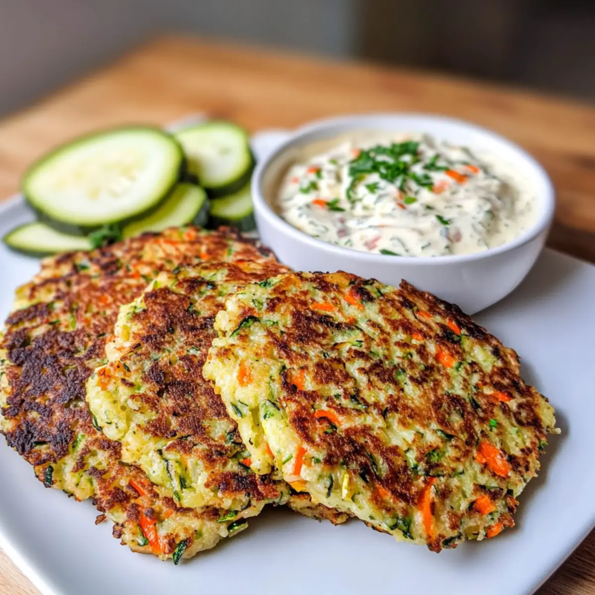 Delicious Low Carb vegetable fritters with garlic dip
