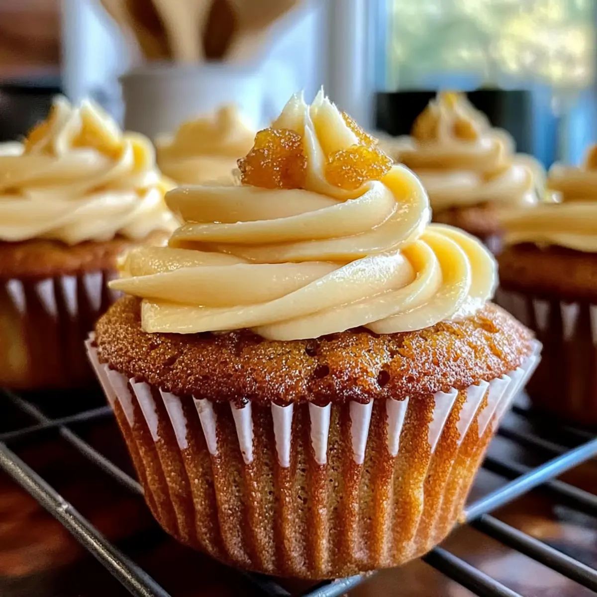 Zutaten 100 g weiche Butter 100 g Zucker 2 große Eier 100 g selbstaufgehendes Mehl 1 TL gemahlener Ingwer 1 TL Backpulver 1 TL Zimt 100 g Honig 200 g Frischkäse 100 g Puderzucker Anleitung 1. Ofen auf 180 °C vorheizen. 2. Butter und Zucker in einer Schüssel cremig rühren. 3. Eier nacheinander hinzufügen und gut verrühren. 4. Mehl, Ingwer, Backpulver und Zimt hinzufügen und gut vermengen. 5. Den Honig einrühren und den Teig gleichmäßig in Muffinförmchen verteilen. 6. 18-20 Minuten backen, bis sie goldbraun sind. 7. Abkühlen lassen. 8. Frischkäse und Puderzucker verrühren und auf die Cupcakes geben.