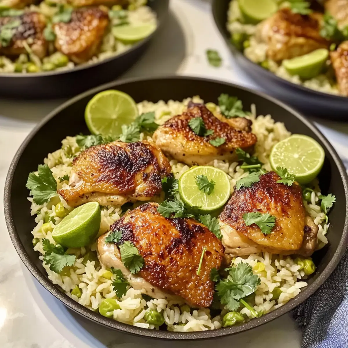 Ein Pfannen Koriander Limetten Hühnchen und Reis