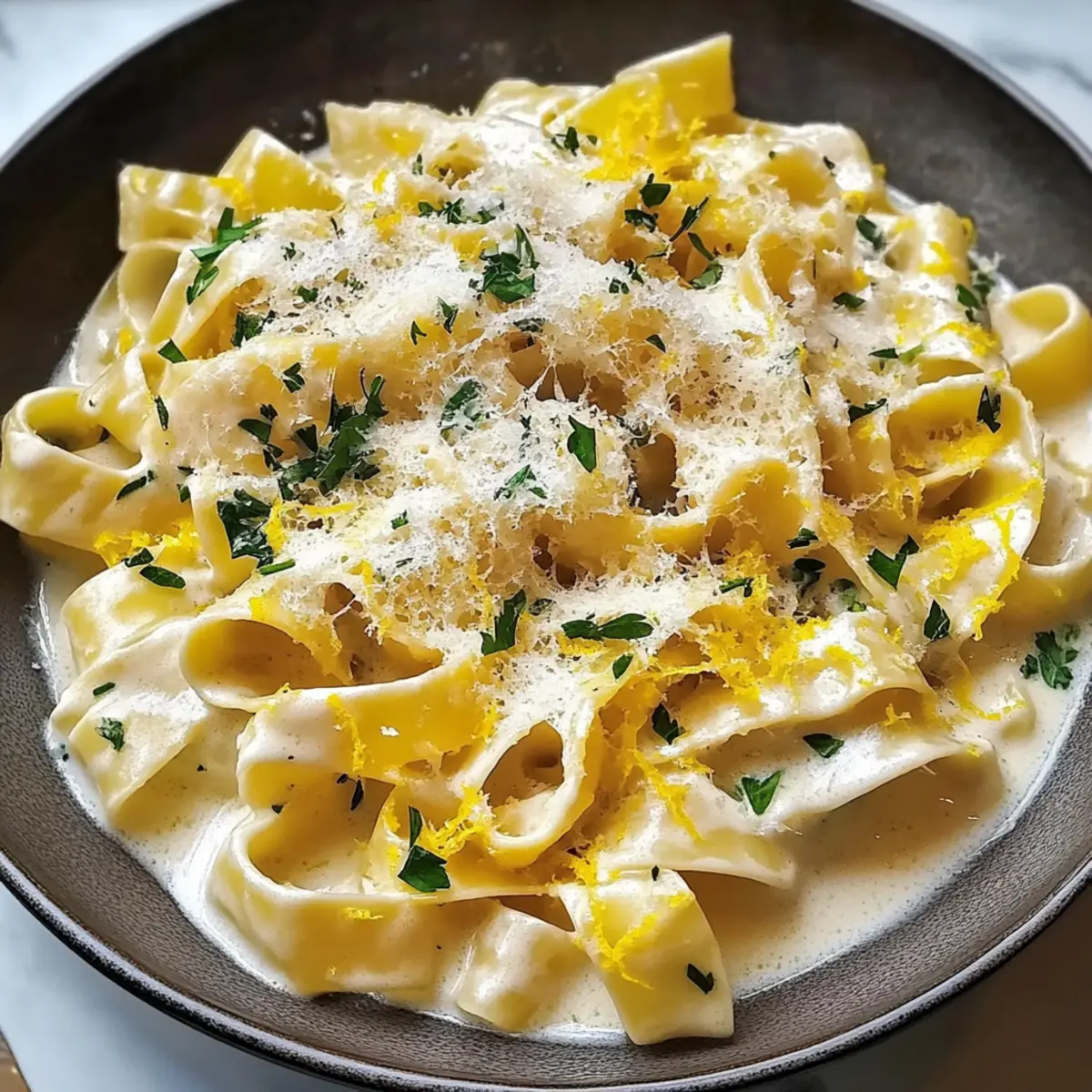 Pappardelle al Limone (Cremige Zitronenpasta) Rezept Zutaten: - 400 g Pappardelle - 2 Zitronen (Saft und Schale) - 200 ml Sahne - 100 g Parmesan (gerieben) - 2 EL Olivenöl - Salz - Pfeffer - Frischer Basilikum (zum Garnieren) Anleitung: 1. Pappardelle in einem großen Topf mit gesalzenem Wasser nach Packungsanweisung al dente kochen. 2. In einer Pfanne Olivenöl erhitzen. 3. Zitronenschale und -saft hinzufügen und kurz anbraten. 4. Sahne einrühren und aufkochen lassen. 5. Parmesan hinzufügen und gut umrühren. 6. Mit Salz und Pfeffer abschmecken. 7. Die gekochten Pappardelle in die Sauce geben und gut vermischen. 8. Auf Tellern anrichten und mit frischem Basilikum garnieren. 9. Servieren und genießen.