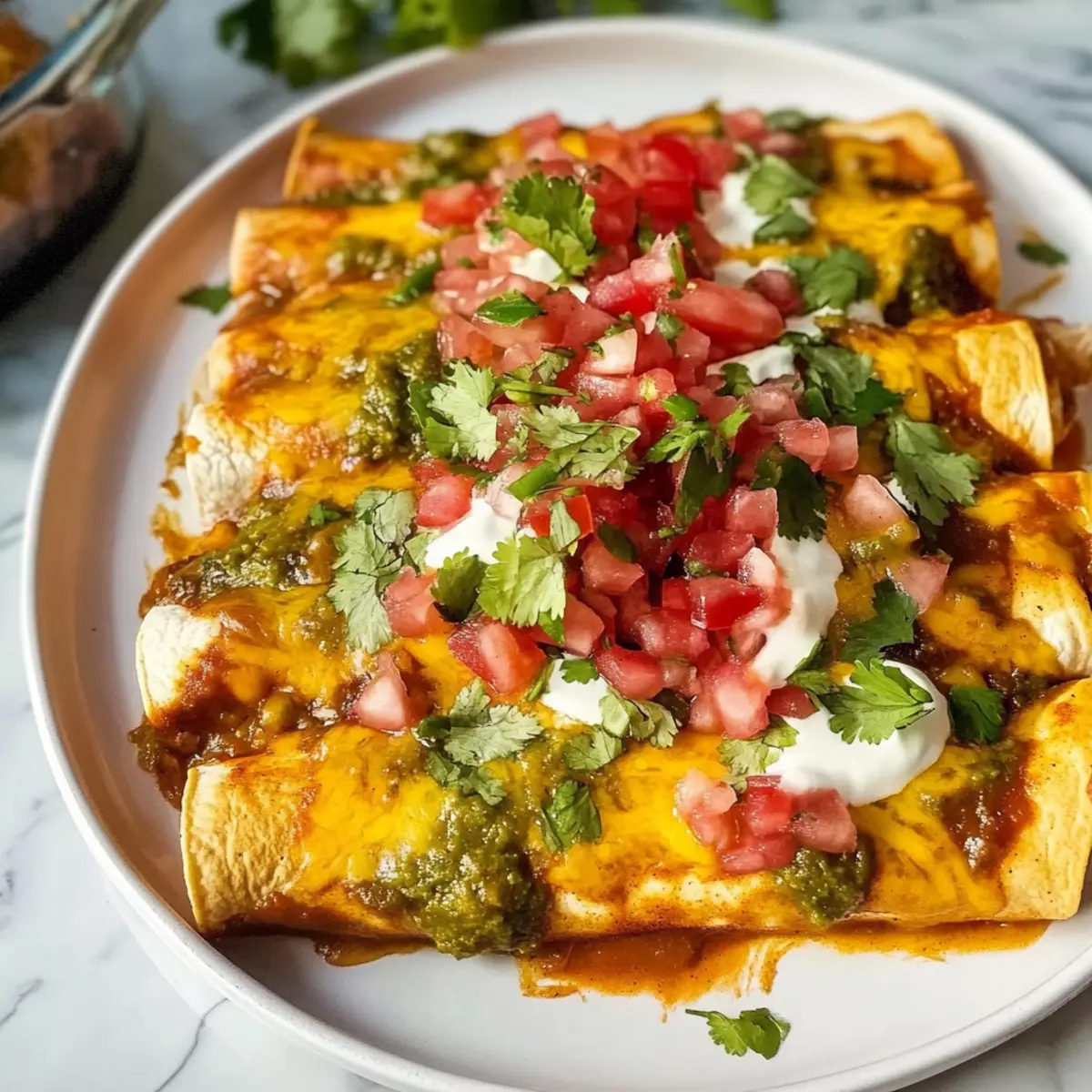 Rote und grüne Hähnchen-Enchiladas