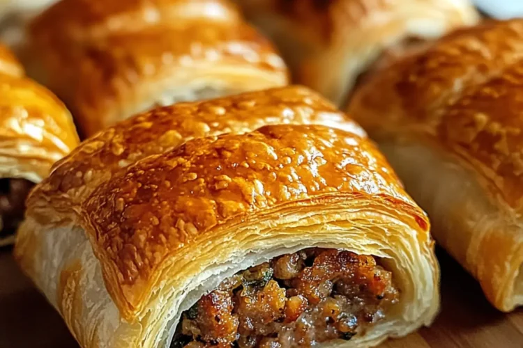 Herzhafte Wurstrollen mit Blätterteig und Kräutern Rezept