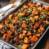 Blechpfanne Hackfleisch und Süßkartoffel Hash