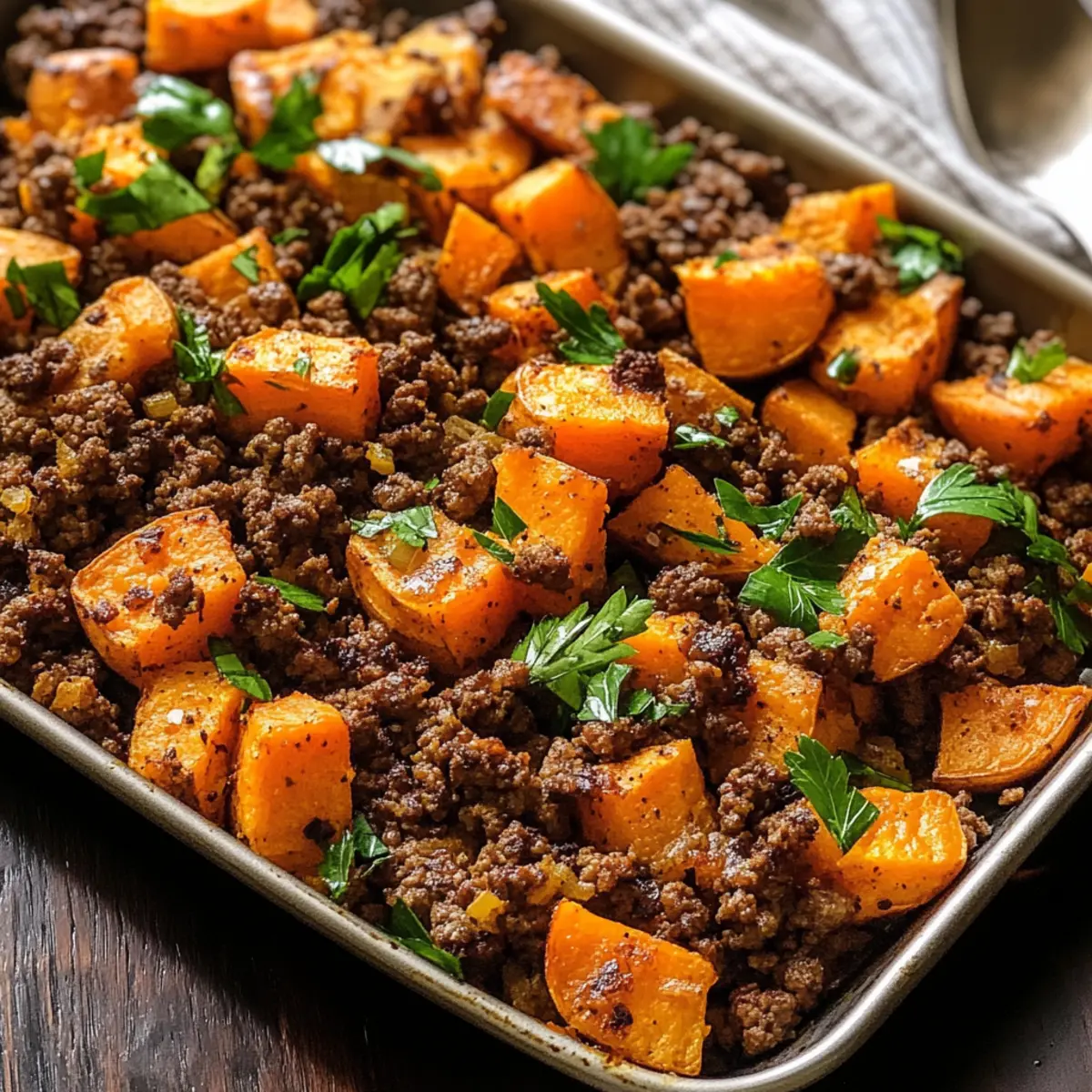 Sheet Pan Ground Beef and Sweet Potato Hash hrnkw1