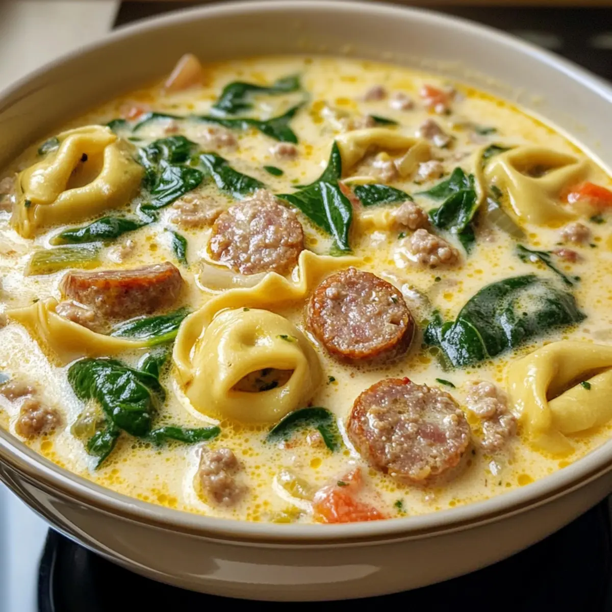 Slow Cooker Cremige Wurst Tortellini Suppe ganz einfach 4 Slow Cooker Creamy Sausage Tortellini Soup milllf