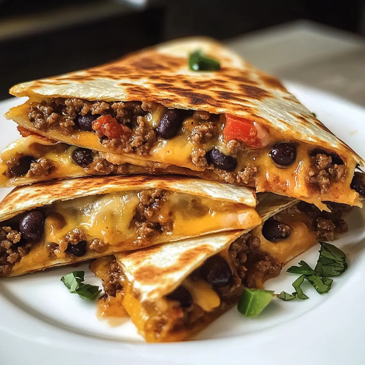 Südwestliches Rindfleisch und Schwarze Bohnen Quesadillas