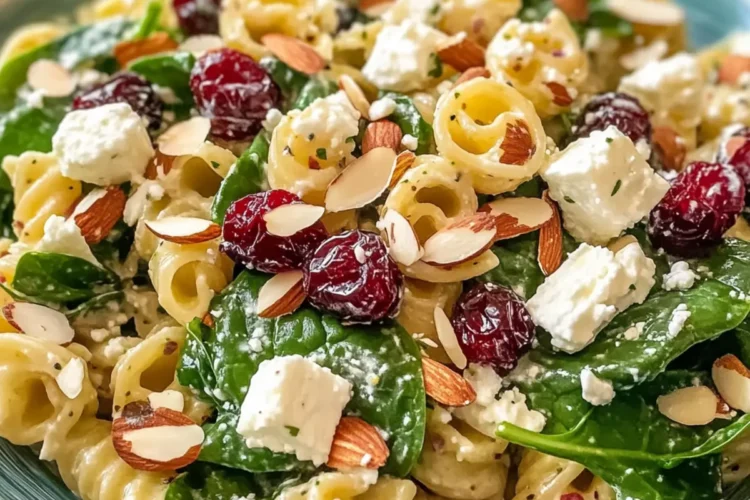 Lebendige Spinat-Pasta-Salat mit Feta und süßen Cranberries Rezept