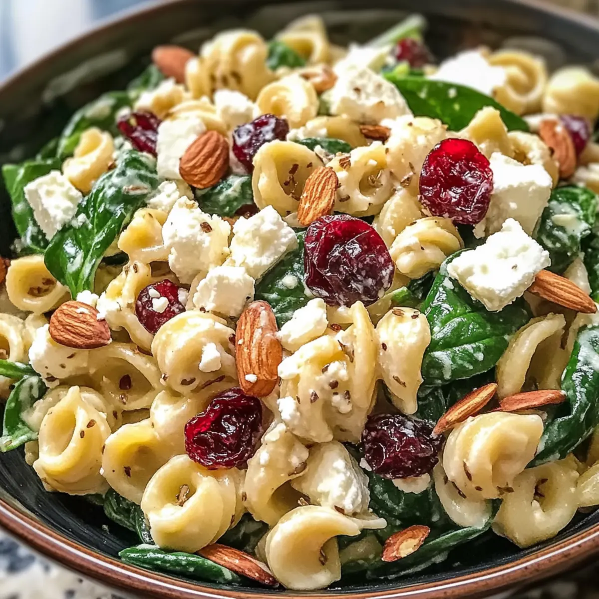Vibrant Spinach Pasta Salad with Feta and Sweet Cranberries Recipe pzlgaz