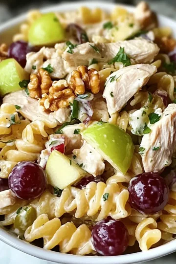 Spritzige Waldorf-Hähnchen-Pasta-Salat für Sommerfeste