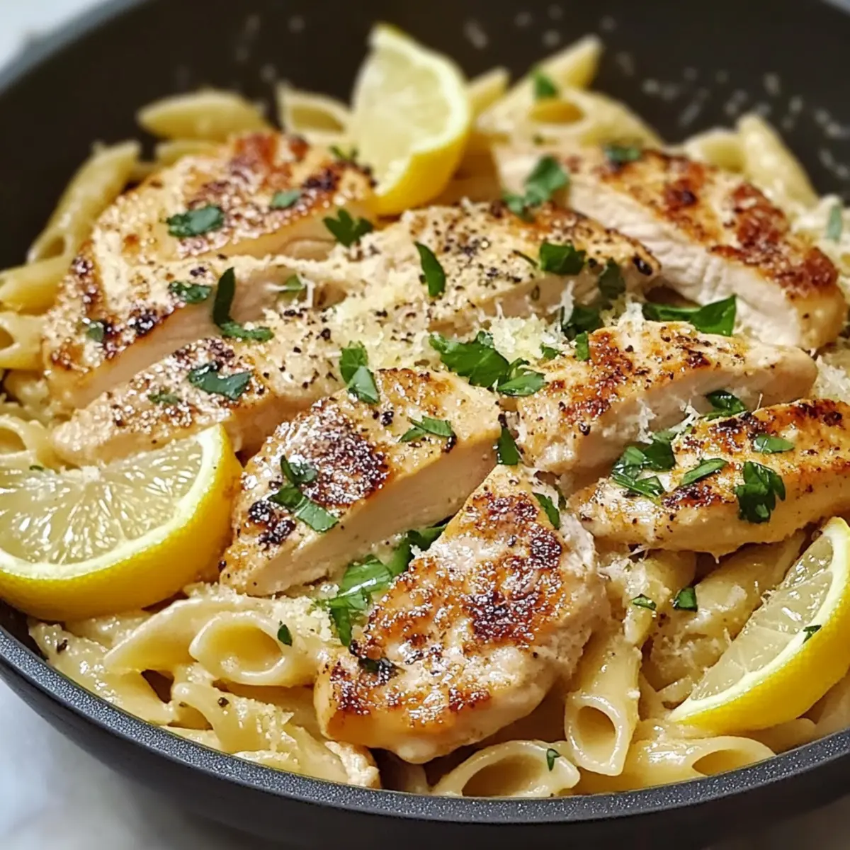 Zitronen-Hähnchen-Pasta Rezept Zutaten: - 400g Pasta - 2 Hähnchenbrustfilets - 2 Zitronen - 3 Knoblauchzehen - 200ml Sahne - 100g Parmesan - Olivenöl - Salz - Pfeffer - Frische Petersilie Anleitung: 1. Pasta nach Packungsanweisung kochen. 2. Hähnchenbrustfilets würzen und in einer Pfanne mit Olivenöl anbraten. 3. Knoblauch fein hacken und zum Hähnchen hinzufügen. 4. Zitronensaft und -schale dazugeben. 5. Sahne hinzufügen und aufkochen lassen. 6. Geriebener Parmesan unterrühren. 7. Pasta abtropfen lassen und in die Sauce mischen. 8. Mit frischer Petersilie garnieren und servieren.