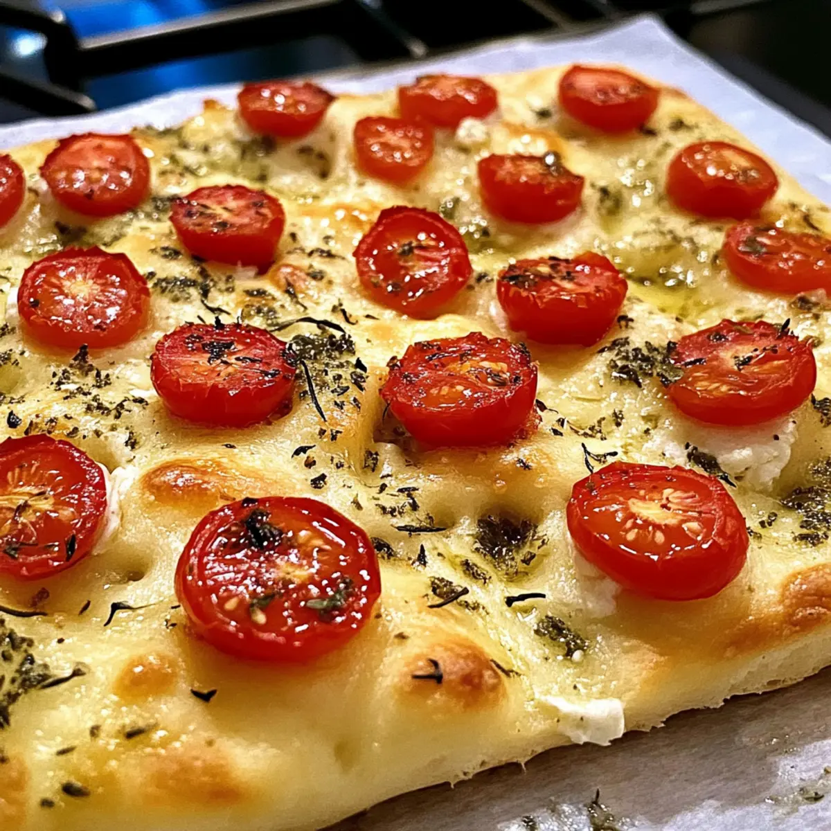 Focaccia with herbs and tomatoes