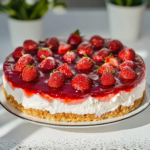 Erdbeerkuchen vom Blech mit vanilligem Pudding