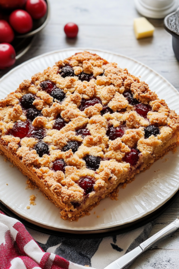Kirschstreuselkuchen mit luftigem Rührteig