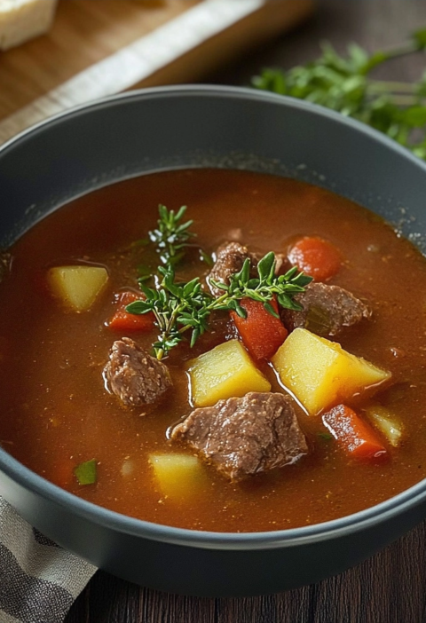 Gulaschsuppe aus dem Ofen für gemütliche Abende